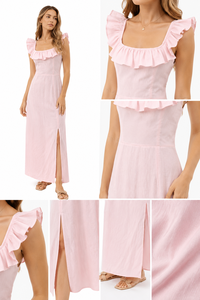 Women's Bohemian Collarless Woven Fabric Maxi <b>Dress</b> Sleeveless High Waist Pockets <b>Ruffles</b> Leisure Beach Summer Loose Fit - Product Image 2