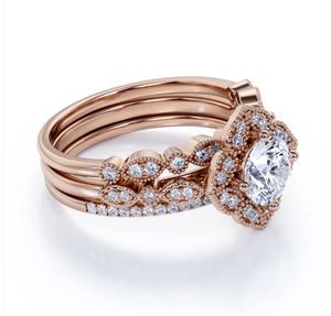Art Deco Vintage 1.9 Carat Cut Moissanite Trio Engagement Wedding Anniversary Bridal <b>Ring</b> Set Rose Gold <b>925</b> <b>Silver</b> Luxury Party - Product Image 2