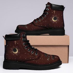 รองเท้าบูทหุ้มข้อคอสมิค2025, 5ซม. ความสูงจากดวงอาทิตย์ดวงจันทร์วัตถุท้องฟ้าบูทรถจักรยานยนต์แบบผูกเชือกแพลตฟอร์ม PU - Product Image 1