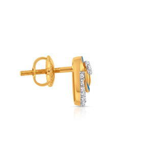 Golden <b>Blue</b> Enamel Circle Diamond <b>Stud</b> <b>Earrings</b> - Product Image 1