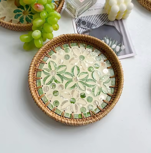 New Hand Made High Quality Rattan <b>Tray</b> with Mother of Pearl Inlay <b>Storage</b> <b>Tray</b> for Hotels use and for Christmas gifts - Product Image 3