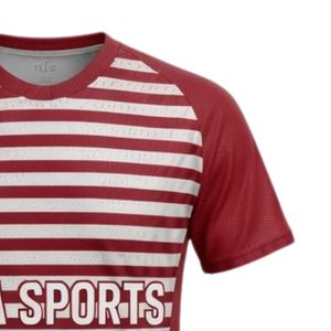 Men Red White Sublimation Striped Handball Jersey Short Sleeve <b>Polyester</b> Sports <b>Shirt</b> Team Wear Training Match Performance - Product Image 4