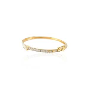 14K <b>Gold</b> Half Diamond Half White Enamel <b>Bangle</b>-Oval Cut Wedding & Anniversary Gift - Product Image 3