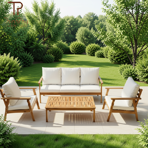 Ensemble de canapé modulaire moderne 3 places en bois carré avec coussins en tissu ThinhPhu Furniture - Product Image 3