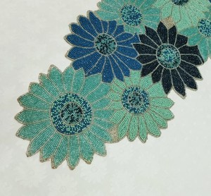 Handmade Embroidered Fabric <b>Table</b> <b>Runner</b> Customized Shape <b>Green</b> Leaf Design Luxury Style Eco-Friendly Durable - Product Image 2