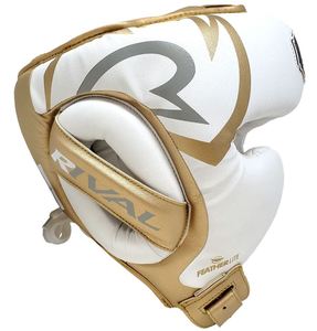 Protège-tête de boxe Rival Professional 100 Series blanc et or, en EVA, réglable, avec visière anti-buée et fermeture auto-agrippante, pour adultes unisexe - Product Image 2