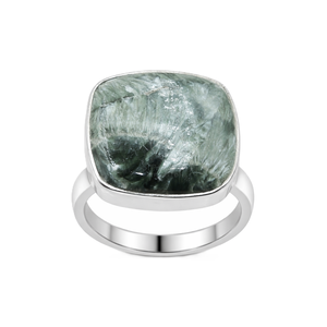 Natural Seraphinite Gemstone 925 Sterling Silver Handmade Cushion Shape Statement <b>Ring</b> Green <b>Crystal</b> Jewelry Gift for Women Men - Product Image 1