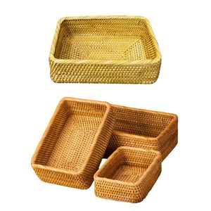 Juego de 3 Cestas/Bandejas Rectangulares de Mimbre RATTAN Resistentes para Decoración del Hogar y Restaurantes - Product Image 1