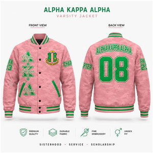 อัลฟ่า |   เสื้อแจ็คเก็ตวาร์ซิตี้ผู้หญิง Aka Sorority Pretty Women สีเขียวและชมพู แต่งกระดุมด้านหน้า พร้อมโลโก้ - Product Image 1