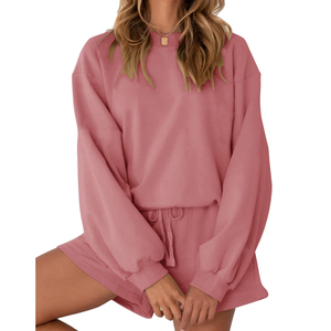 High Quality Solid Women <b>Sets</b> Summer <b>Knitting</b> Casual O-neck Hoodie And Short <b>Sets</b> Breathable Joggers 2-Piece <b>Sets</b> For Women 2026 - Product Image 2
