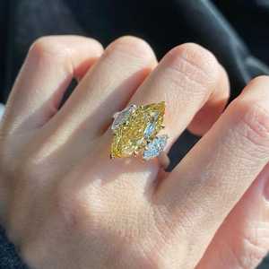 Fancy Yellow Marquise Cut 5CT Moissanite Three Stone Ring Original 925 Sterling Silver Wedding <b>Unique</b> Fine Jewelry <b>Gift</b> <b>For</b> <b>Her</b> - Product Image 2