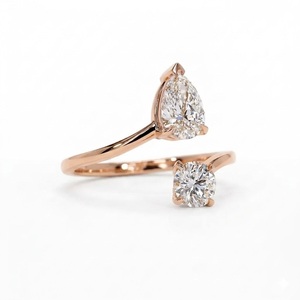 แหวนทองคำแท้ 14K/18K แบบ Toi Et Moi แหวนหมั้นเพชรแท้เพาะเลี้ยงในห้องปฏิบัติการ 0.75 กะรัต รูปทรงลูกแพร์ และ 0.50 กะรัต เพชรทรงกลม แหวนแบบเปิด - Product Image 2