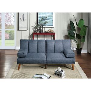 Divano Regolabile in Polifibra Blu Navy con Gambe in Legno Massello, Divano Letto Imbottito per Arredamento Soggiorno - Product Image 1