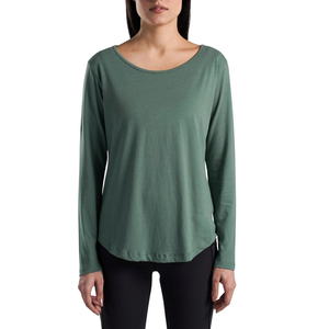 Custom Women Long Sleeve T Shirt <b>Round</b> Neck Loose Fit Casual Gym Wear Breathable Soft Cotton Fitness Yoga Plain Green T Shirt - Product Image 6