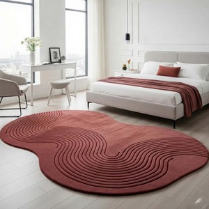 Modern Red Abstract Area Rug Irregular Shape Hand Tufted Carpet 3D Texture Minimalist Designer Rug for Living Room Bedroom Decor - Product Image 1