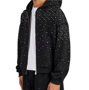 DISCOVER-IMPEX Sweat à capuche tricoté unisexe noir 100% coton, coupe régulière, doublé, écologique, avec strass et finition spray wash, collection hiver - Product Image 4