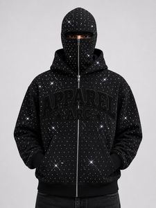 Vente en gros de sweats à capuche intégral en polaire avec strass rouges et cristaux de luxe, style streetwear, fabricant OEM sous marque privée - Product Image 5