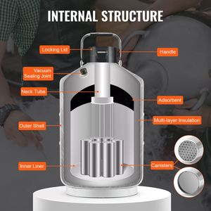 Contenitore per Azoto Liquido in Lega di Alluminio da 3 L, Serbatoio LN2 con 6 Contenitori, Attrezzatura di Refrigerazione da Laboratorio con Borsa e Cinghie per il Trasporto - Product Image 4