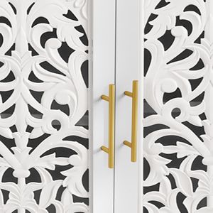 Buffet vintage en bois sculpté à 2 portes, style bohème, avec découpes ajourées, pour salon, salle à manger, rangement, bois sculpté - Product Image 6