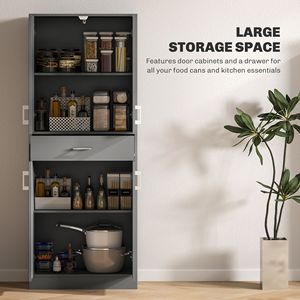 71\" Modern Freestanding Tall <b>Kitchen</b> <b>Pantry</b> in Gray Oak Wood with MDF Panel Adjustable Shelf and Drawer <b>Kitchen</b> Cabinet - Product Image 4