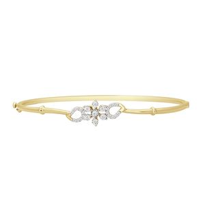 Yellow <b>Gold</b> Diamond Flower <b>Bangle</b> Bracelet Round Brilliant Cut Pave Setting Women's Classic Everyday Wear Jewelry - Product Image 5