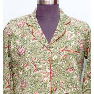 Indian Women's floral Knee-Length Maxi <b>Kimono</b> Shirt Stylish Cotton Sleepwear Tie Belt Button Decoration Sweet Modern Natural - Product Image 3