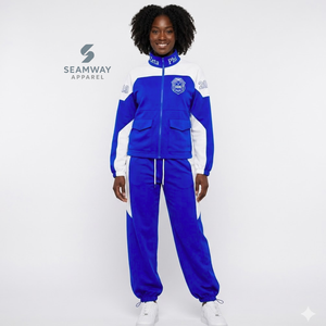 ชุดวอร์มไนลอน Zeta Phi Beta Sorority พร้อมเสื้อแจ็คเก็ตปักลายและกางเกงจ็อกเกอร์ สีน้ำเงินและสีขาวแบบคัลเลอร์บล็อก - Product Image 6
