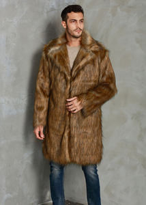 Manteau long en fausse fourrure pour homme, épais et moelleux, pour l'hiver, avec col rabattable - Product Image 5