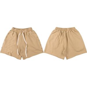 Shorts en coton pour hommes, taille mi-haute, avec cordon élastique, couleur unie, décontractés, avec rivets décoratifs, tissu respirant - Product Image 1