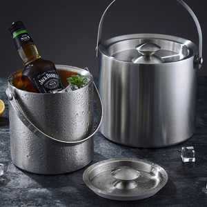 Cubo de Hielo Personalizado de 2L, Doble Pared, Acero Inoxidable, Plateado y Dorado, para Cerveza y Vino, con Tapa y Pinzas - Product Image 2