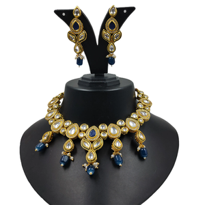 Ensemble de collier Kundan plaqué or 18 carats pour mariage et fête - Mode et tendance - NS614 Bleu - Product Image 1