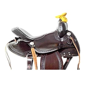 Selle de cheval western en cuir marron, siège rembourré en plastique gravé à la main, conchos floraux, sangles latigo, ensemble de sellerie 10-18 pouces - Product Image 2