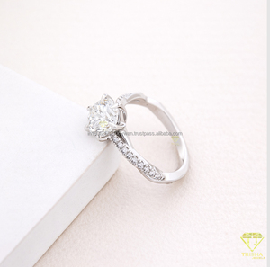 Shiny <b>925</b> Sterling <b>Silver</b> <b>with</b> VVS Moissanite Diamond Pave <b>Ring</b> Classic Engagement Jewelry Gift For Her - Product Image 3