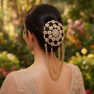 Élégante coiffe en pierres Kundan - Chaîne de cheveux et chaîne à pampilles pour femme - Product Image 2