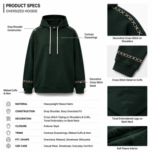 Sudadera Extra Grande Color Verde Bosque, Corte Cuadrado, Hombros Caídos, Estilo Urbano, Personalizable OEM - Product Image 5