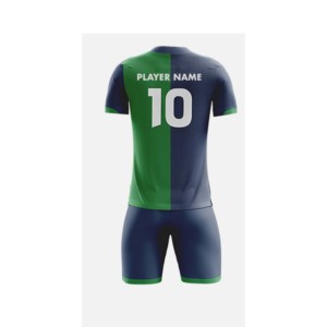 Custom Men's Soccer Jersey Set V-Neck Short Sleeve Green <b>Navy</b> Color Blocked Moisture Wicking Polyester Uniform All Seasons - Product Image 4