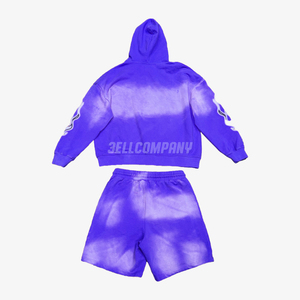 Ensemble sweat-shirt et short tie-dye violet pour homme, streetwear unisexe, manches longues, fermeture éclair sur le devant, poche, ensemble de survêtement - Product Image 2