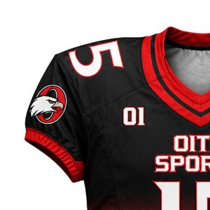 Camiseta de Fútbol Americano Negra y Roja Personalizada, Camiseta de Fútbol de Equipo, Ropa Deportiva Transpirable de Secado Rápido, Fábrica OEM - Product Image 4