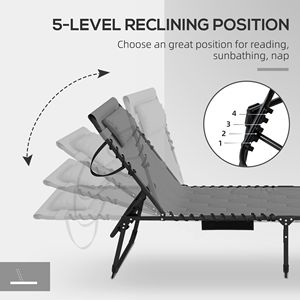 Ensemble de chaises longues pliantes réglables grises, mobilier de patio inclinable pour l'extérieur, confort en rotin et fer pour piscine et salle de sport - Product Image 6