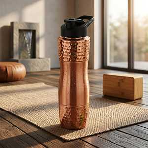 <b>Copper</b> Water <b>Bottle</b> Hammered 1L Hinged Cap Bpa Free Gym Use Classic Design Anti-corrosion Boiling Safe - Product Image 5