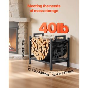 Support à bois de chauffage d'intérieur incurvé de 1,5 pi, style moderne, capacité de 40 lb, support en toile, acier thermolaqué, support de rangement pour bois - Product Image 2