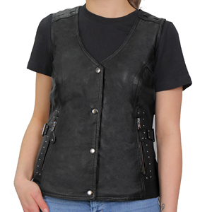 Women's Genuine <b>Leather</b> Vest Slim Fit Motorcycle Biker Outerwear Stylish <b>Sleeveless</b> Waterproof Windproof V-Neck Fashion Wear - Product Image 1