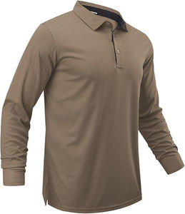 Chemises polo tactiques à manches longues en piqué, 100% polyester, OEM, chemise tactique décontractée pour homme, anti-rides, séchage rapide, performance - Product Image 1