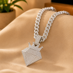 18K Vermeil Yellow <b>Gold</b> <b>Pendant</b> Cuban Link Chain Round Cut Diamond Hip Hop Moissanite Jewelry Gift - Product Image 5