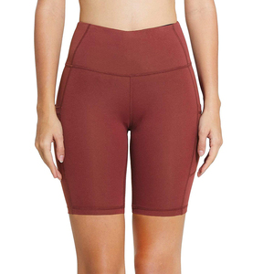 Shorts décontractés sportifs pour femmes à taille mi-haute avec poches, respirants, taille élastique, en toile tricotée, coupe ajustée, séchage rapide, anti-plis - Product Image 1