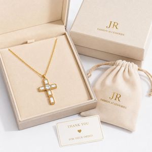 Collier croix personnalisé en acier inoxydable plaqué or 18 carats avec pendentif zircon pour marques de bijoux religieux - Product Image 5