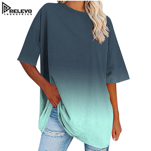 T-shirt oversize de haute qualité pour femme, tunique décontractée à col rond dégradé, tee-shirt d'été ample à épaules tombantes et manches courtes - Product Image 1