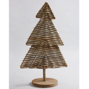Adornos Navideños Hechos a Mano al por Mayor, Figura de Árbol Tejida de Ratán Natural con Base para Mesa Festiva - Product Image 1