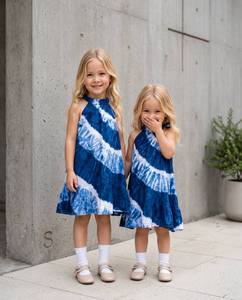 Nuevo Vestido de Playa de Verano para Bebés Niñas, Estilo Casual, Marca IYARA, con Bordado, Tie Dye, Transpirable, de Rayón, sin Mangas, Mini - Product Image 1