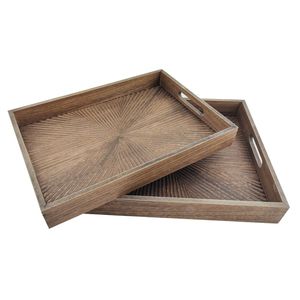 Plateau de service en bois d'acacia massif de luxe, vente en gros |   Plateau à thé rectangulaire artisanal de qualité supérieure avec poignées découpées pour la cuisine et la décoration - Product Image 5